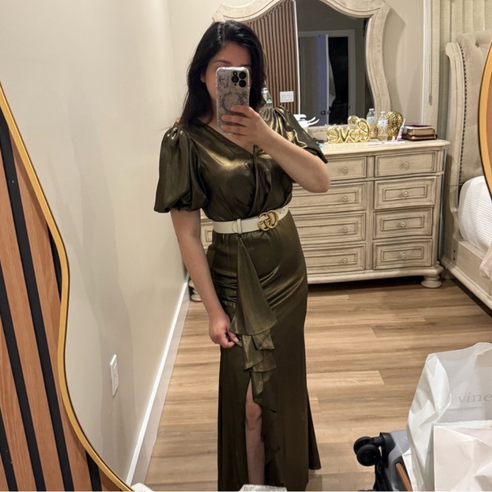 Dkny Gold Maxi Wrap Skirt with Ruffled High-Low Hem